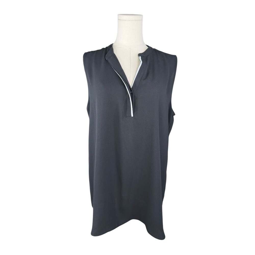 Adrienne Vittadini Black Sleeveless Blouse Top Contrast Trim Size L